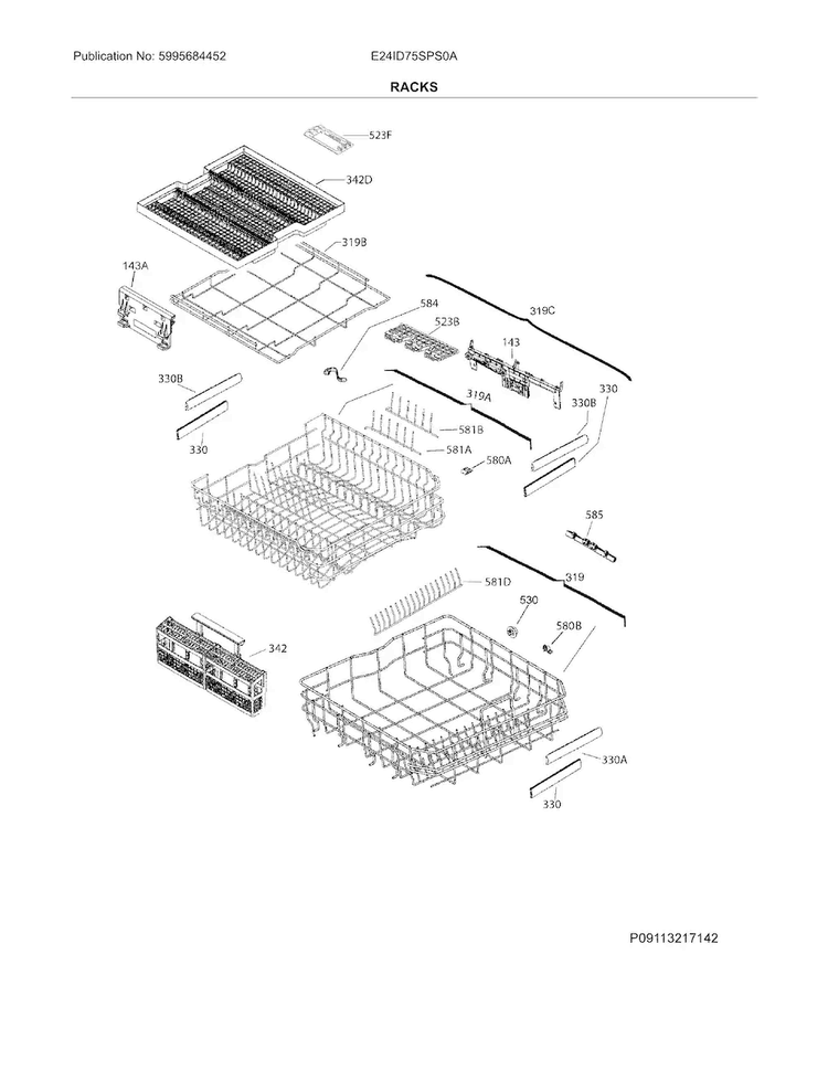 Racks Diagram and Parts List for E24ID75SPS0A  Electrolux Dishwasher