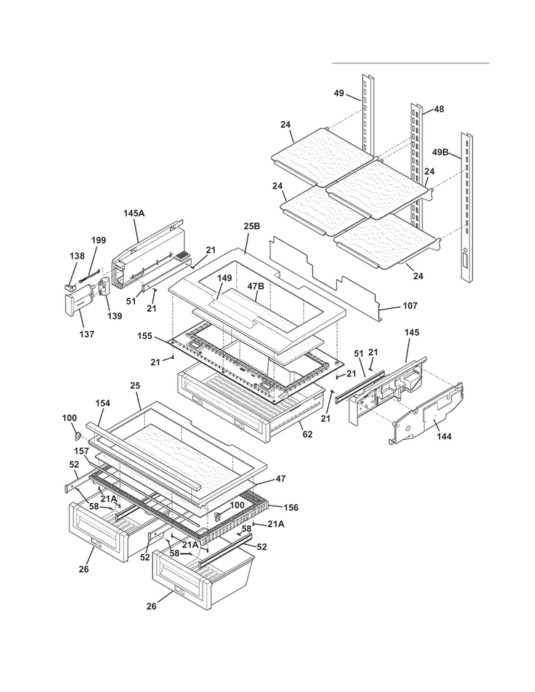 Shelves Diagram and Parts List for EI23BC36IB6  Electrolux Refrigerator