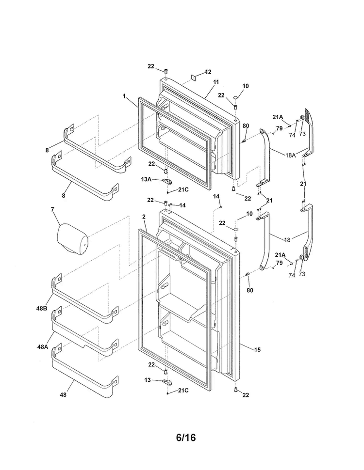 Door Diagram and Parts List for 25360603413  Kenmore Refrigerator