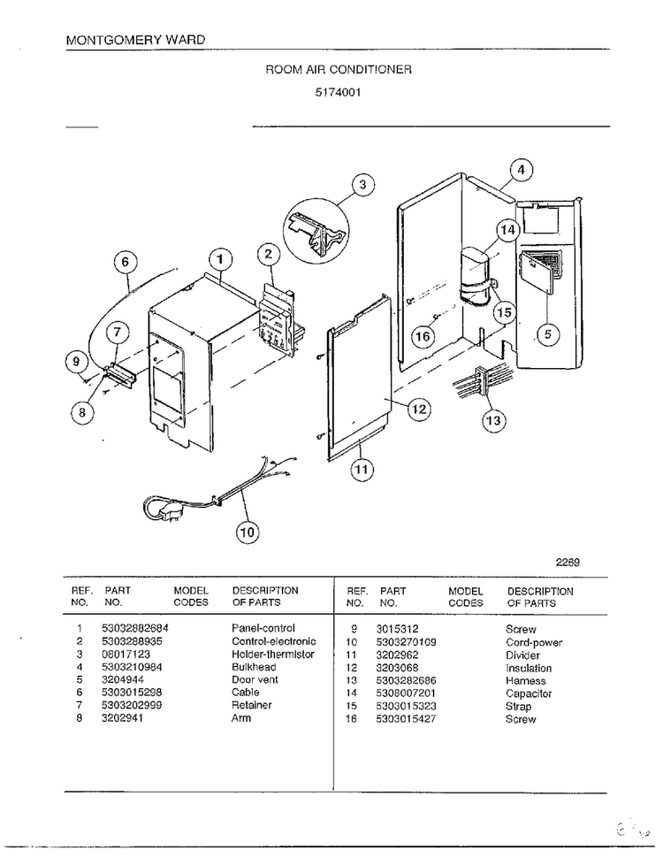 Room Air Conditioner Diagram and Parts List for 5174001  Frigidaire Air Conditioner