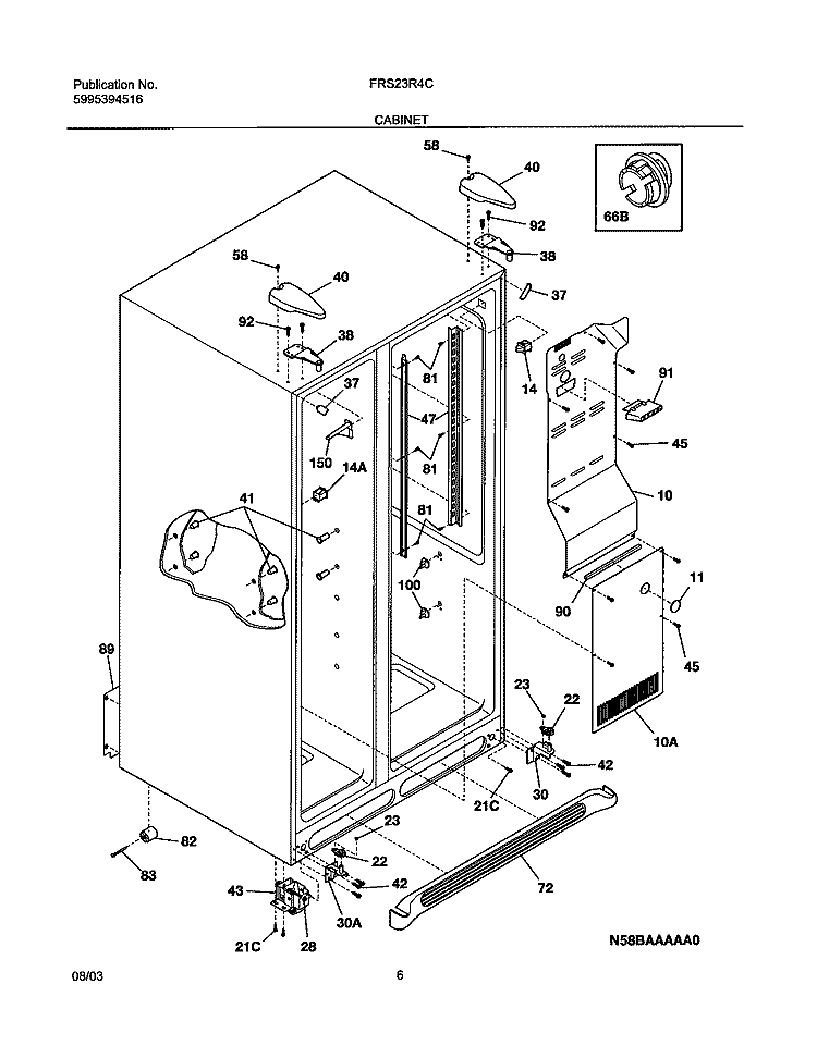 CABINET Diagram and Parts List for FRS23R4CQ2  Frigidaire Refrigerator