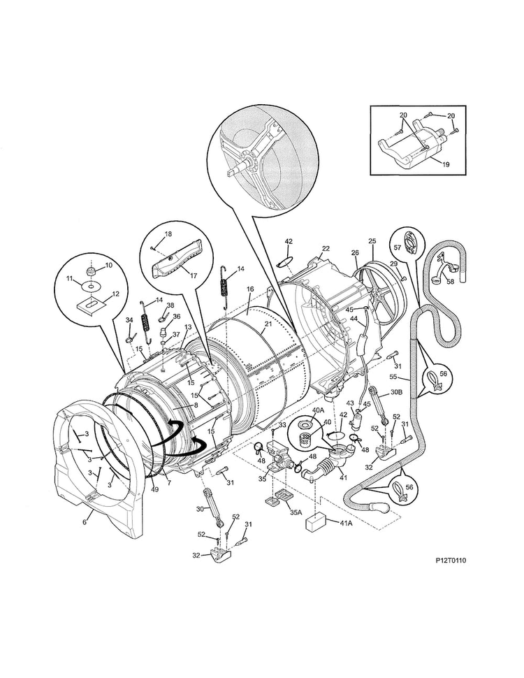 Motor/tub Diagram and Parts List for 970L48422E0  Frigidaire Washer