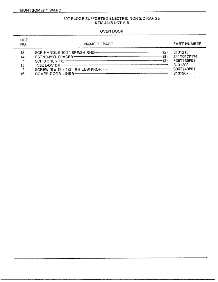 30" Floor/oven Door Page 2 Diagram and Parts List for 4448B  Frigidaire Range
