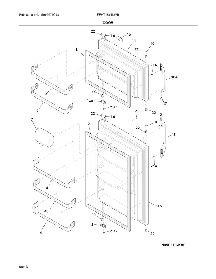 Doors Diagram and Parts List for FFHT1814LWB  Frigidaire Refrigerator