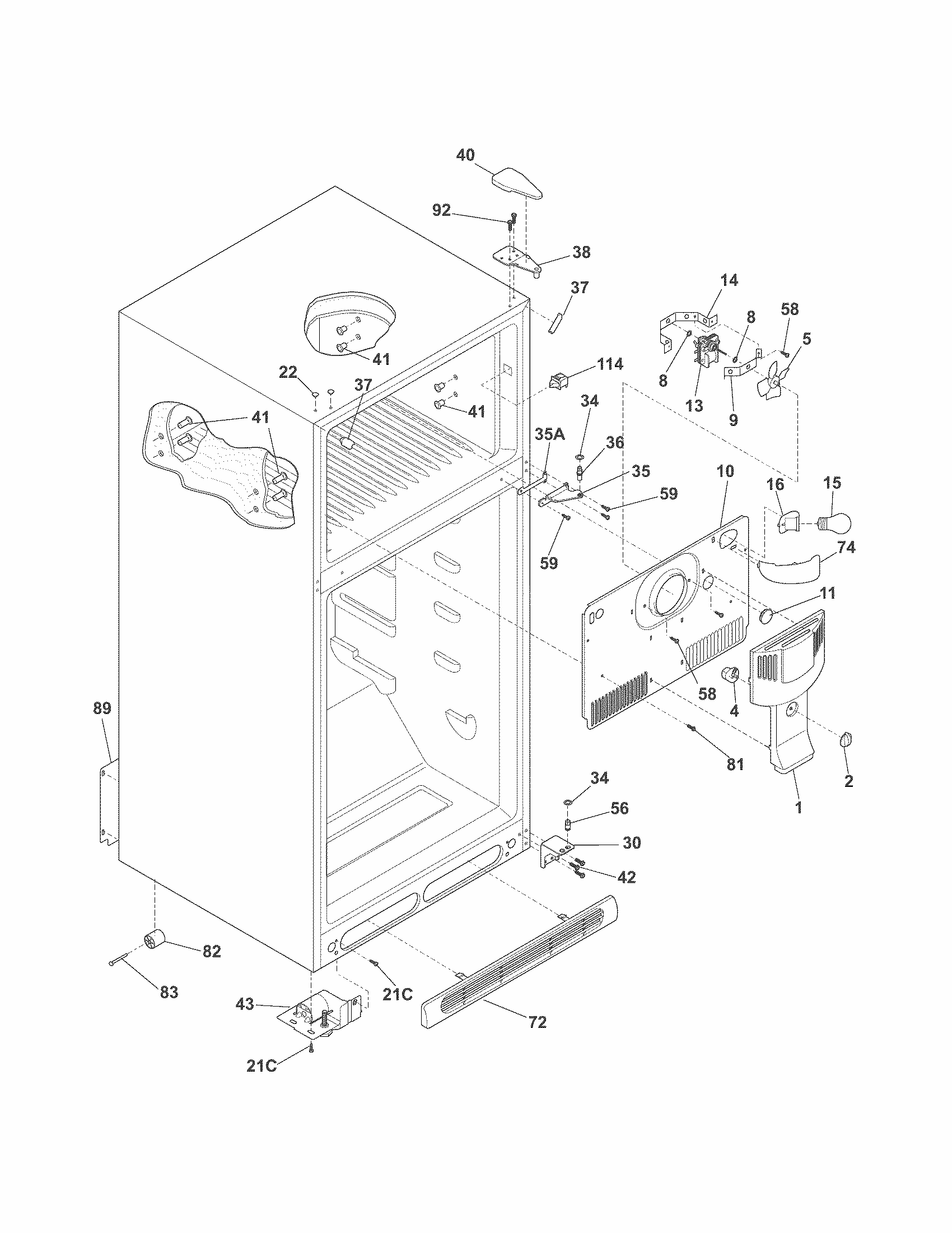 Cabinet Diagram and Parts List for 25378823013  Kenmore Refrigerator