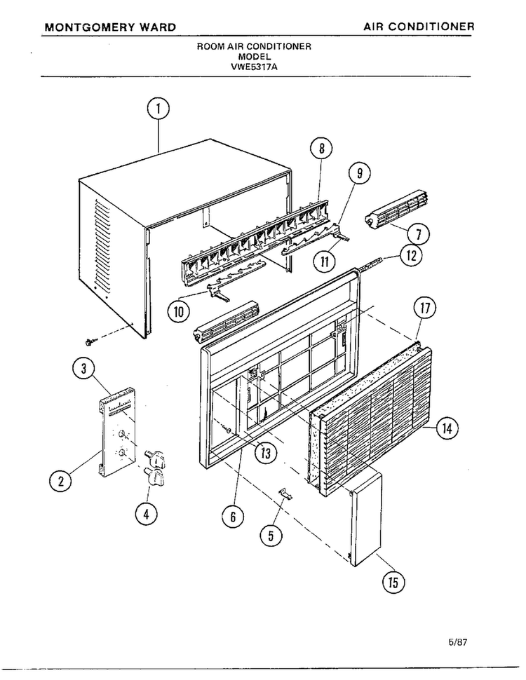 Air Conditioner Diagram and Parts List for 5317A  Frigidaire Air Conditioner