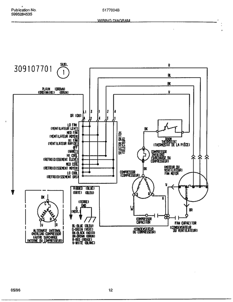 Wiring Diagram Diagram and Parts List for 5177004B  Frigidaire Air Conditioner