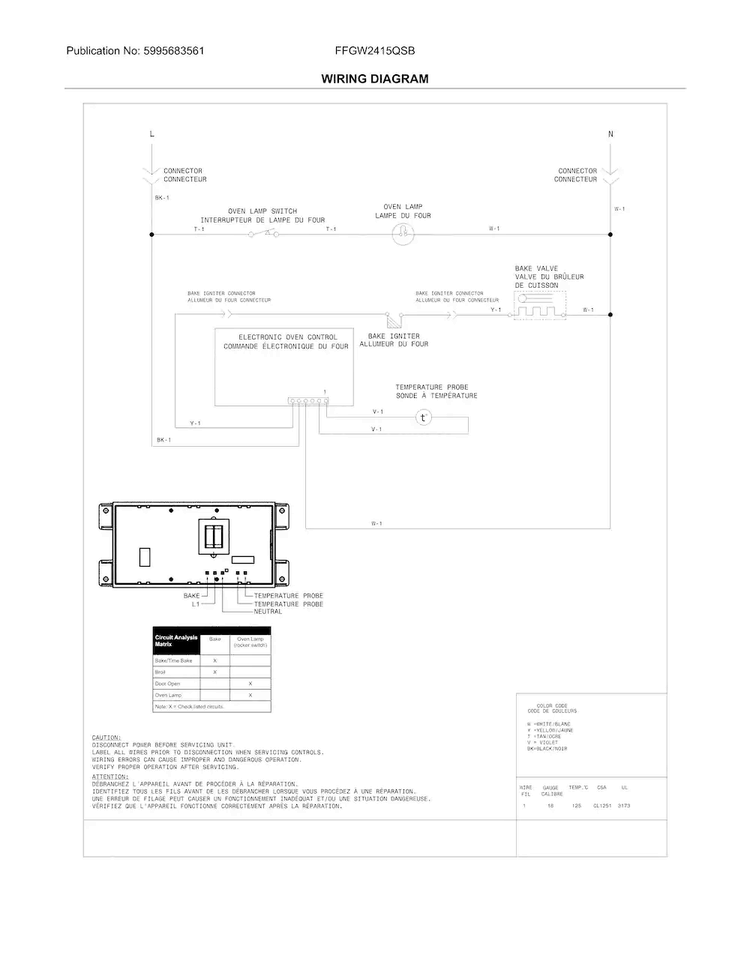 Wiring Diagram Diagram and Parts List for FFGW2415QSB  Frigidaire Wall Oven