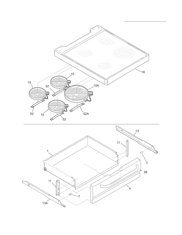 Top/drawer Diagram and Parts List for CFEF2425LSC  Frigidaire Range