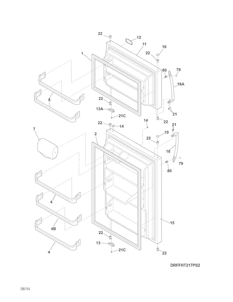 Doors Diagram and Parts List for FFHT2117PS4  Frigidaire Refrigerator