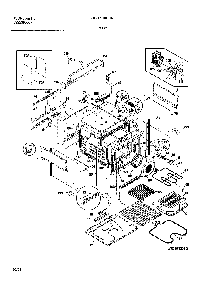 BODY Diagram and Parts List for GLED388CSA  Frigidaire Range