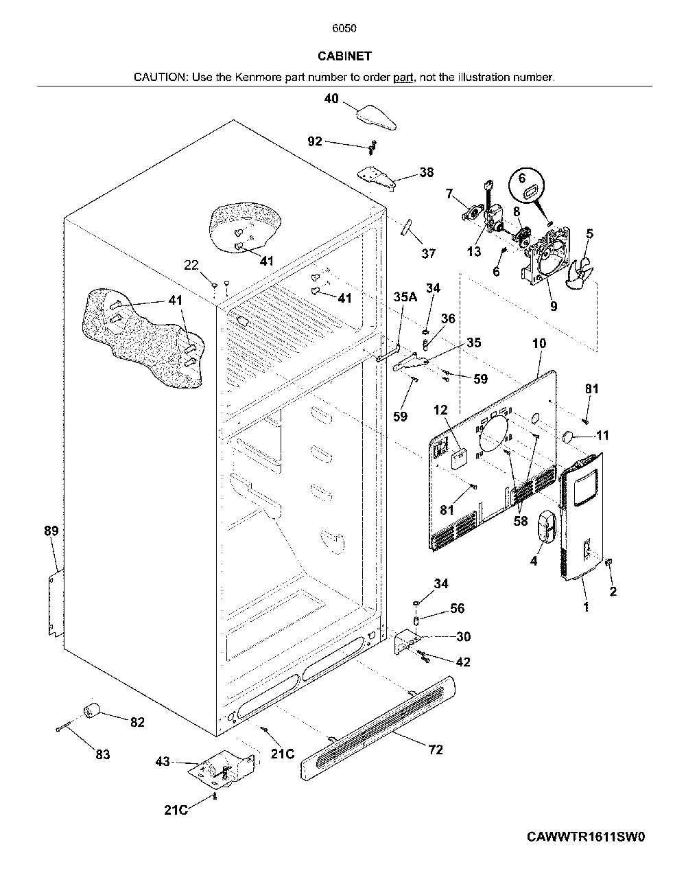 Cabinet Diagram and Parts List for 25360509619  Kenmore Refrigerator