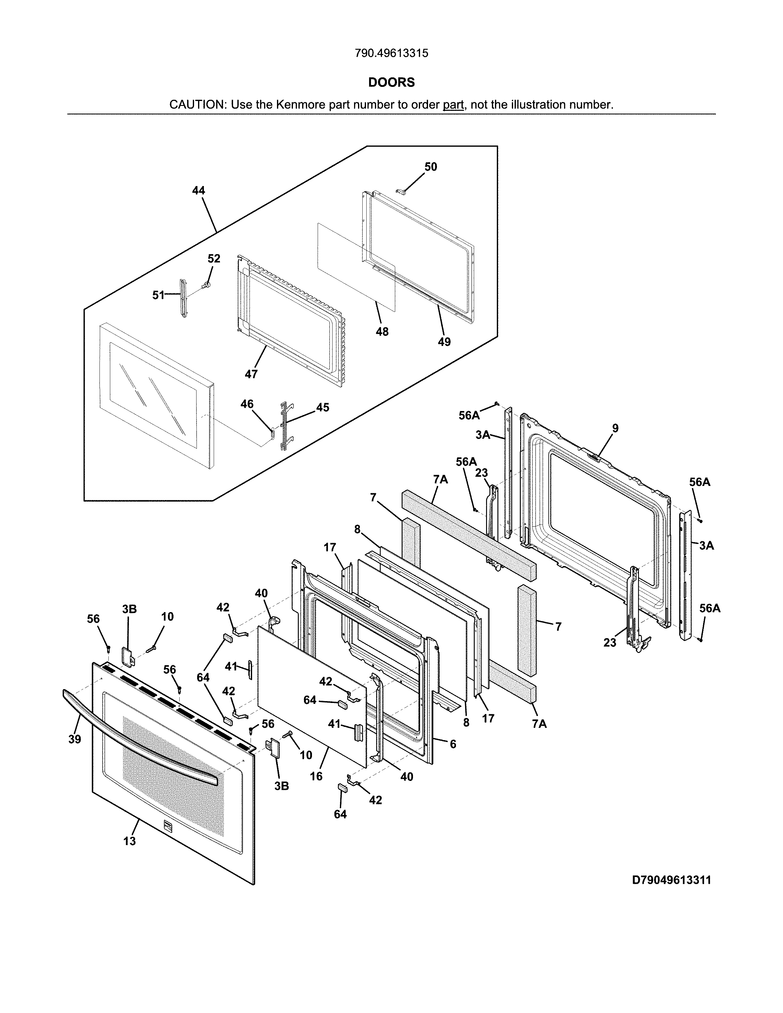 Doors Diagram and Parts List for 79049613315  Kenmore Microwave