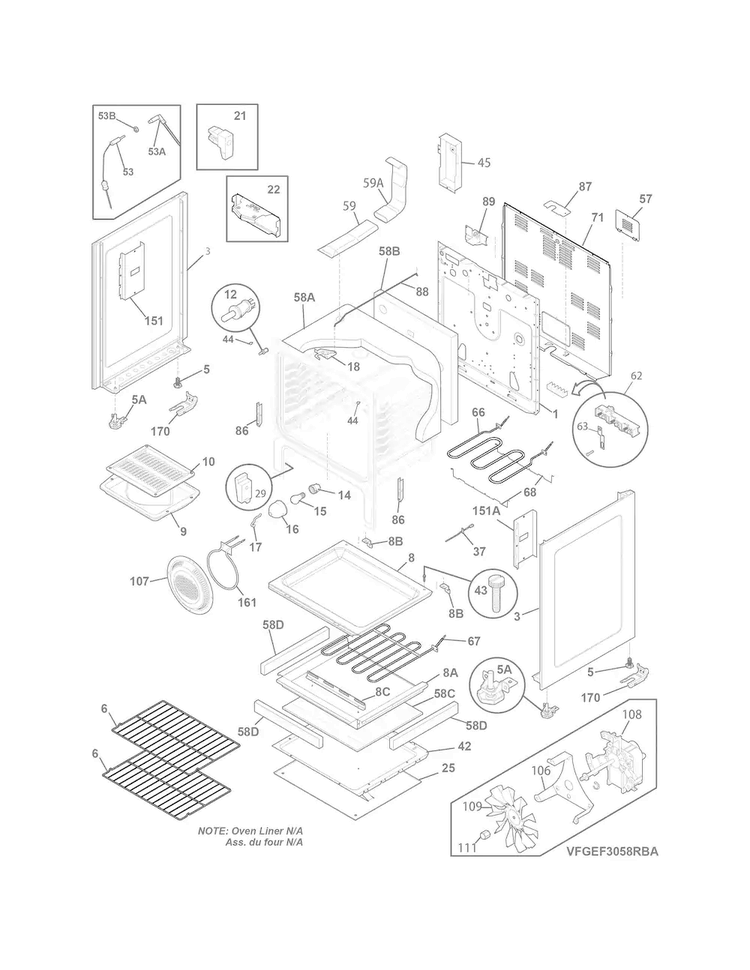 Body Diagram and Parts List for FGEF3058RFA  Frigidaire Range