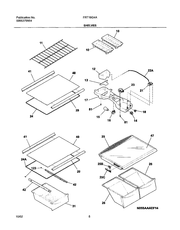 SHELVES Diagram and Parts List for FRT18G4AQA  Frigidaire Refrigerator