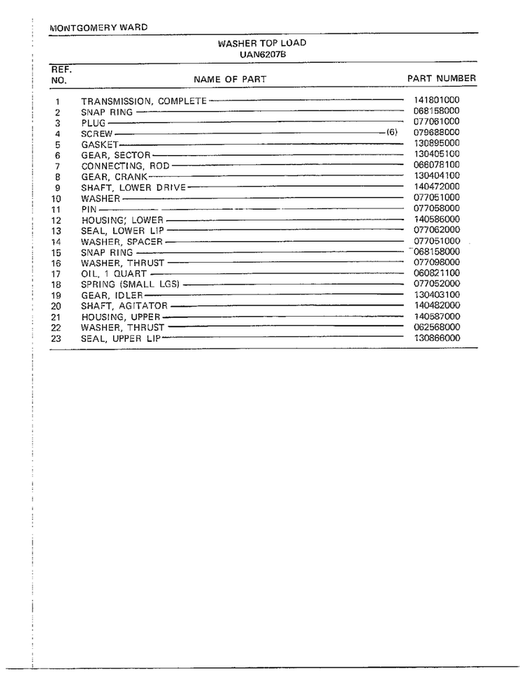 Washer Page 13 Diagram and Parts List for 6207B  Frigidaire Washer