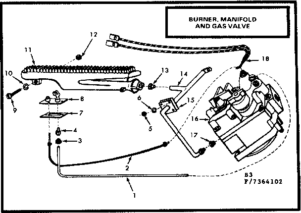 Gas burners and manifold Diagram and Parts List for 8677364102  Frigidaire Furnace