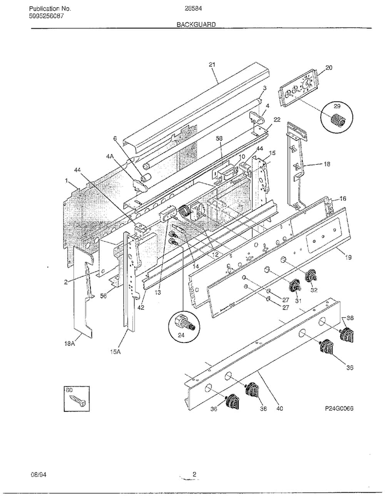 Backguard Diagram and Parts List for 285847A  Frigidaire Range