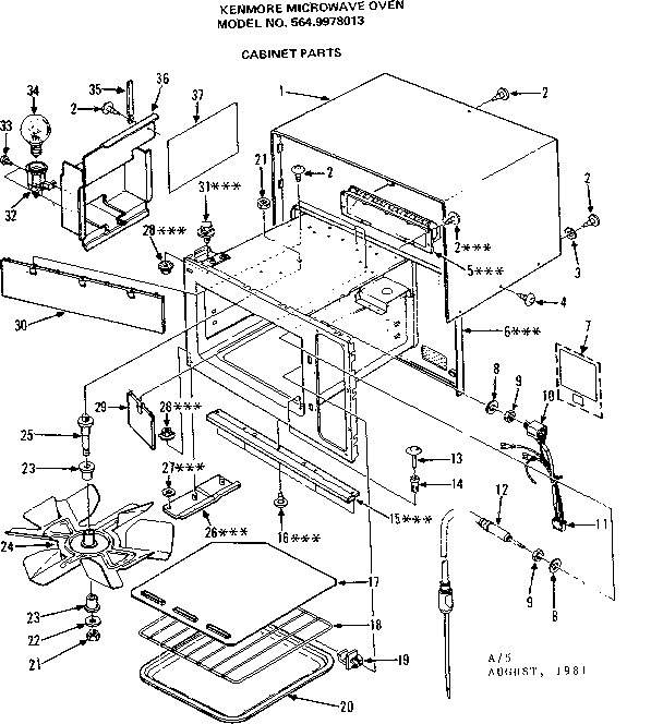 Cabinet Parts Diagram and Parts List for 5649978013  Kenmore Microwave