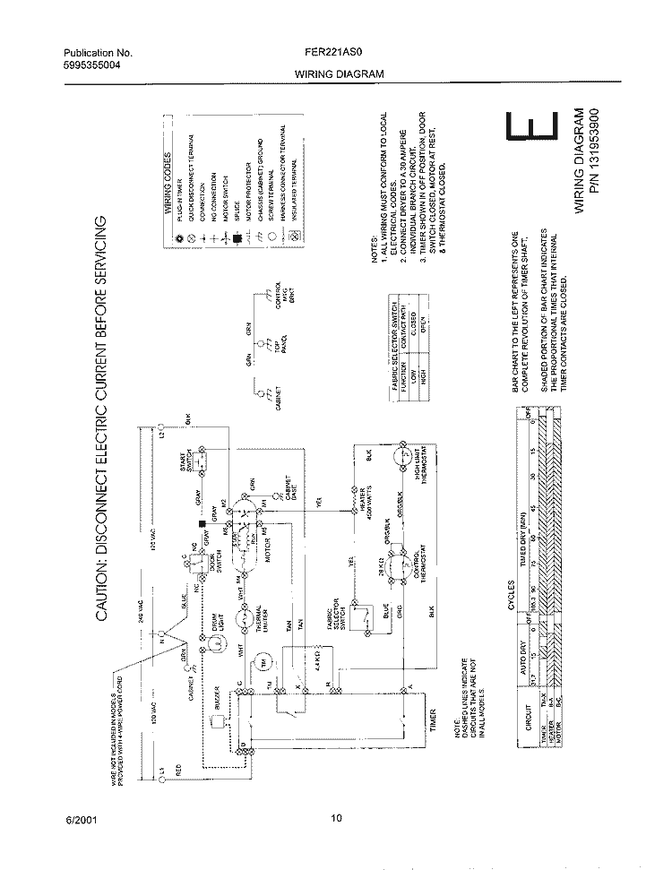 131953900 WIRING DIAGRAM Diagram and Parts List for FER221AS0  Frigidaire Dryer