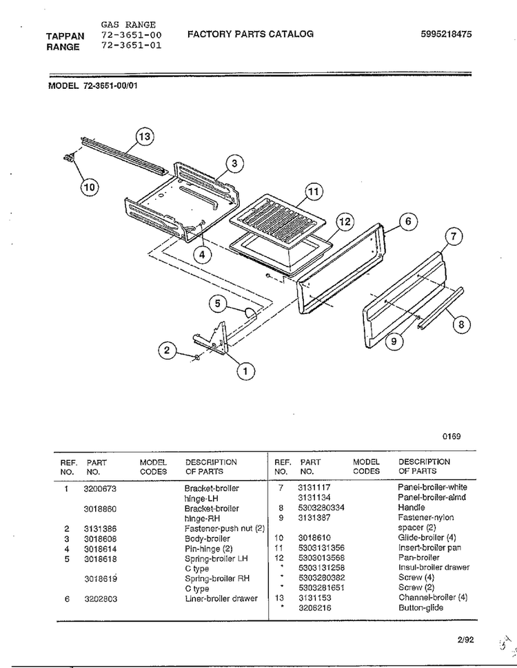 Gas Range Page 4 Diagram and Parts List for 72-3651-00  Tappan Range