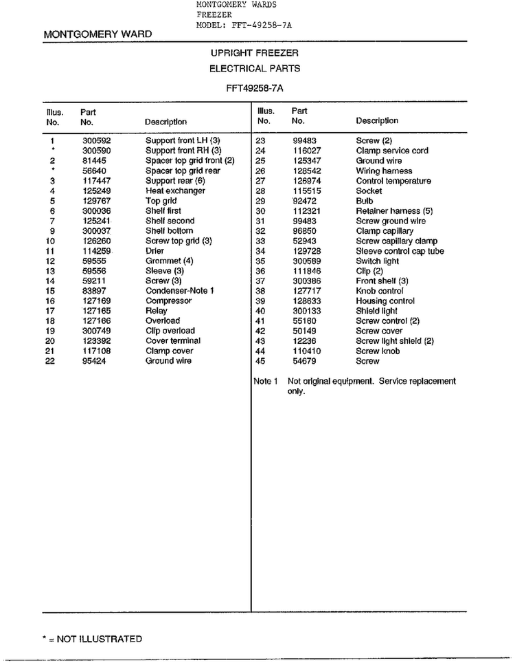 Upright Freezer/electrical Parts Page 2 Diagram and Parts List for 49258-7A  Frigidaire Freezer