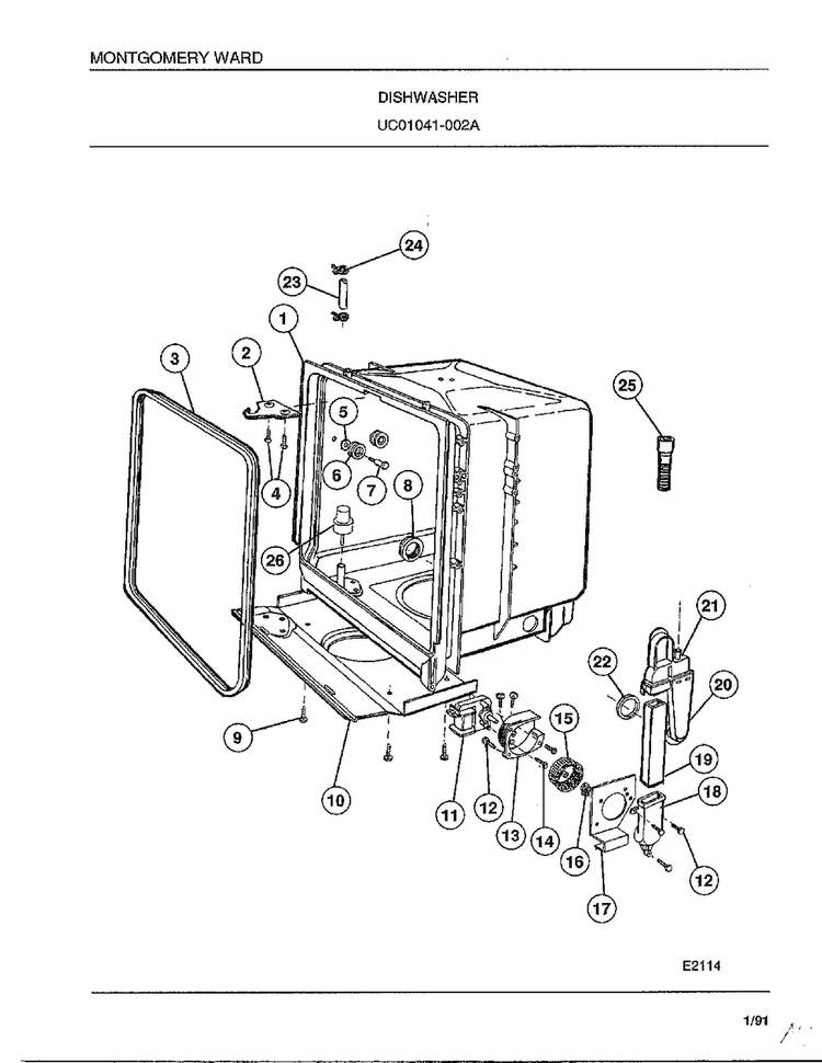 Dishwasher Page 5 Diagram and Parts List for 1041-002A  Frigidaire Dishwasher