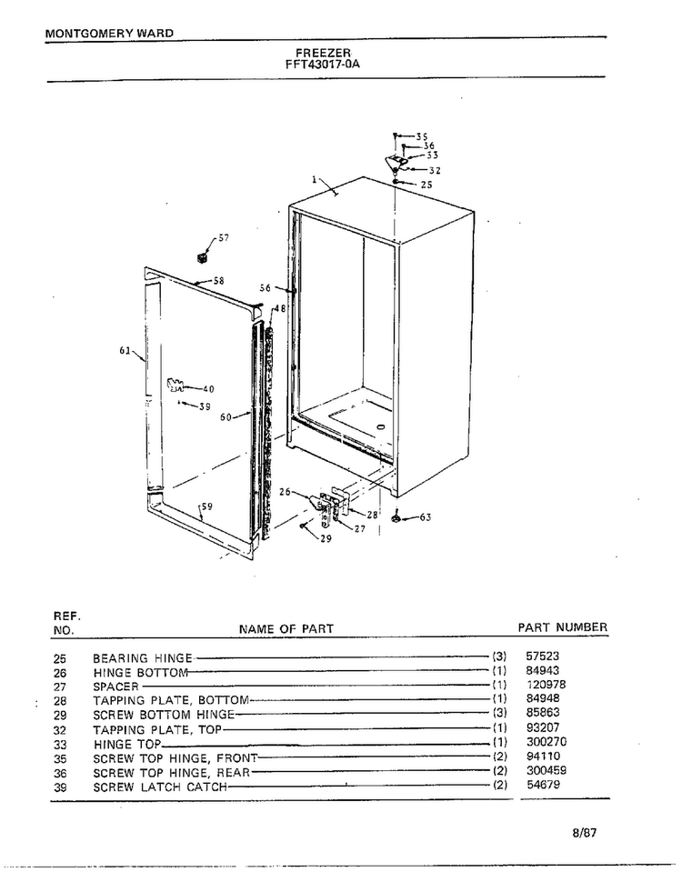 Freezer Page 5 Diagram and Parts List for 43017A-0  Frigidaire Freezer