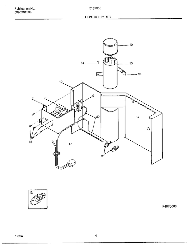 Control Parts Diagram and Parts List for 5137006A  Frigidaire Air Conditioner