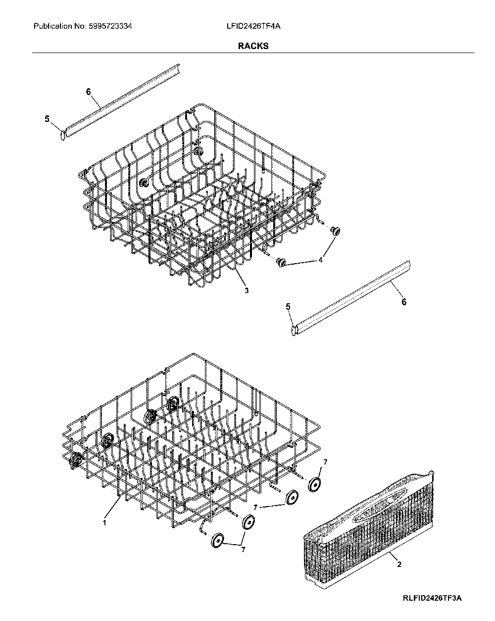 Racks Diagram and Parts List for LFID2426TF4A  Frigidaire Dishwasher