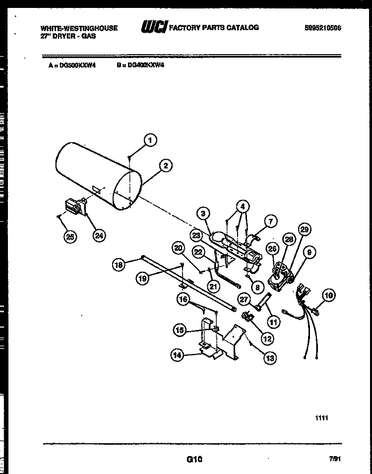 BURNER, IGNITER AND VALVE Diagram and Parts List for DG500KXH4  Frigidaire Dryer