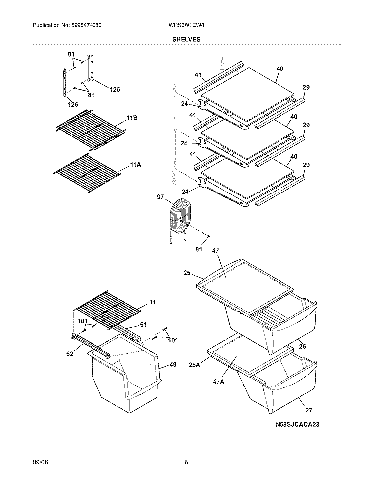 SHELVES Diagram and Parts List for WRS6W1EW8  Westinghouse Refrigerator
