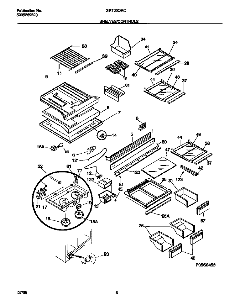 SHELVES / CONTROLS Diagram and Parts List for GRT22QRCD0  Gibson Refrigerator