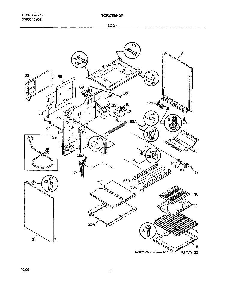 BODY Diagram and Parts List for TGF375BHBF  Tappan Range
