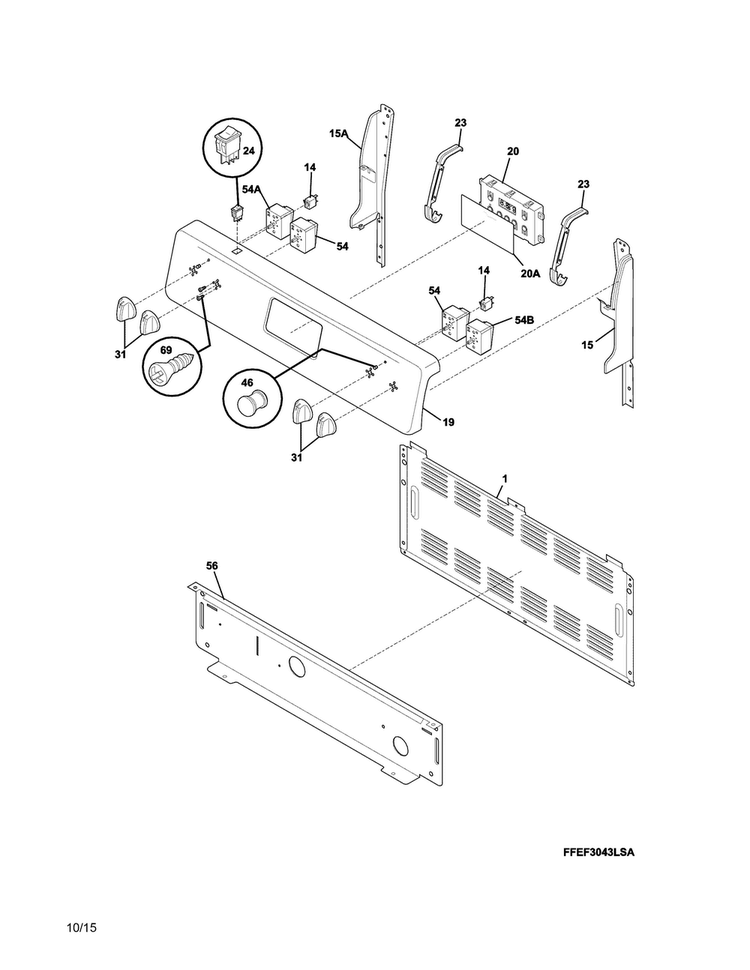 Backguard Diagram and Parts List for CFEF3043RSB  Frigidaire Range