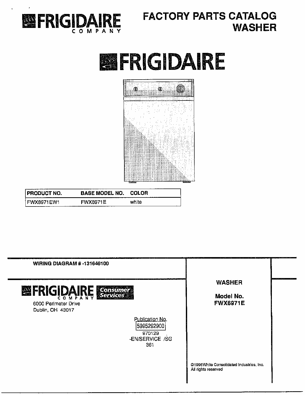 Cover Page Washer Diagram and Parts List for FWX6971E  Frigidaire Washer