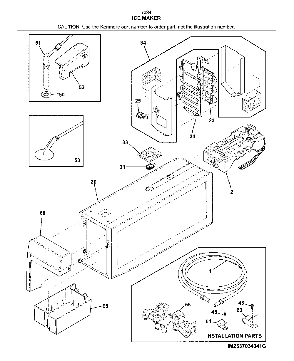 Ice maker Diagram and Parts List for 2537034341G  Kenmore Refrigerator