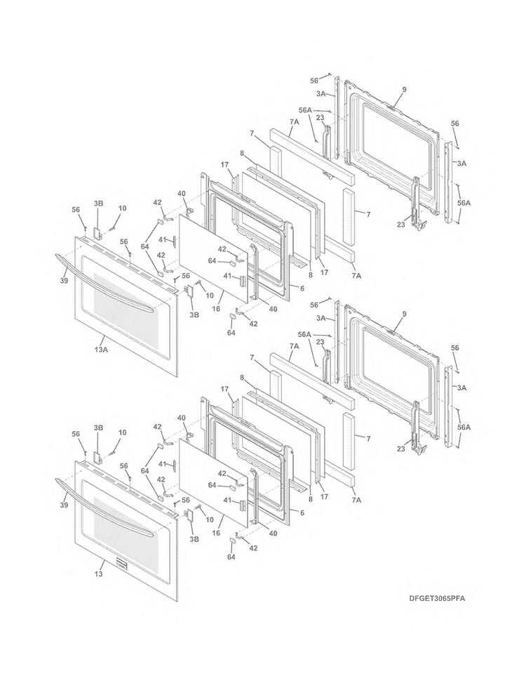 Doors Diagram and Parts List for FGET3065PFA  Frigidaire Wall Oven