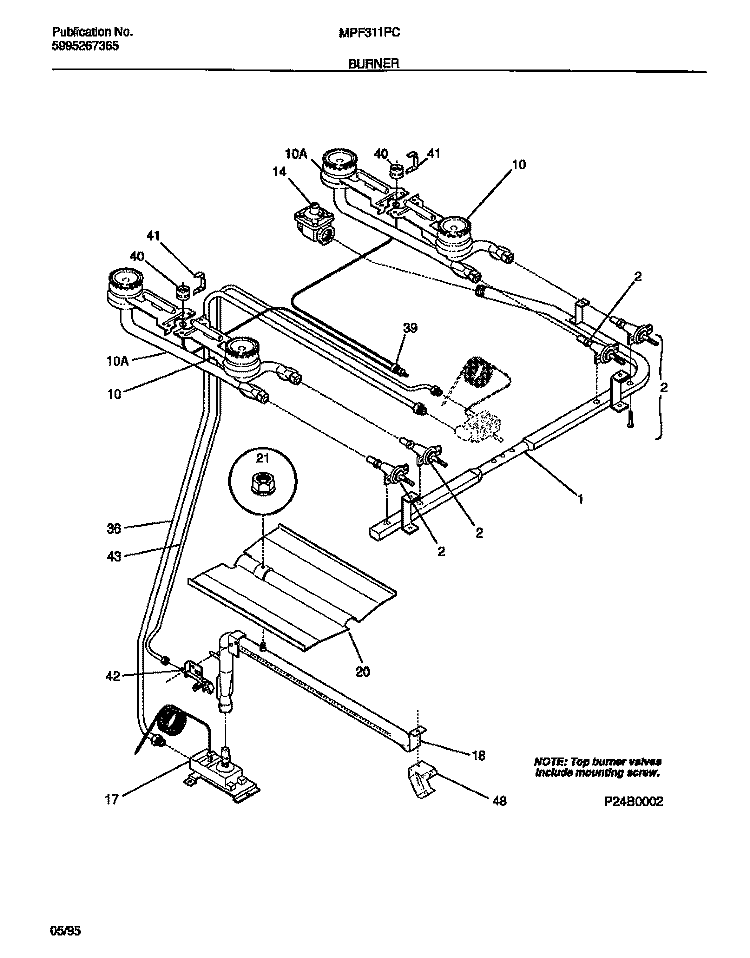 BURNER Diagram and Parts List for MPF311PCDA  Tappan Range