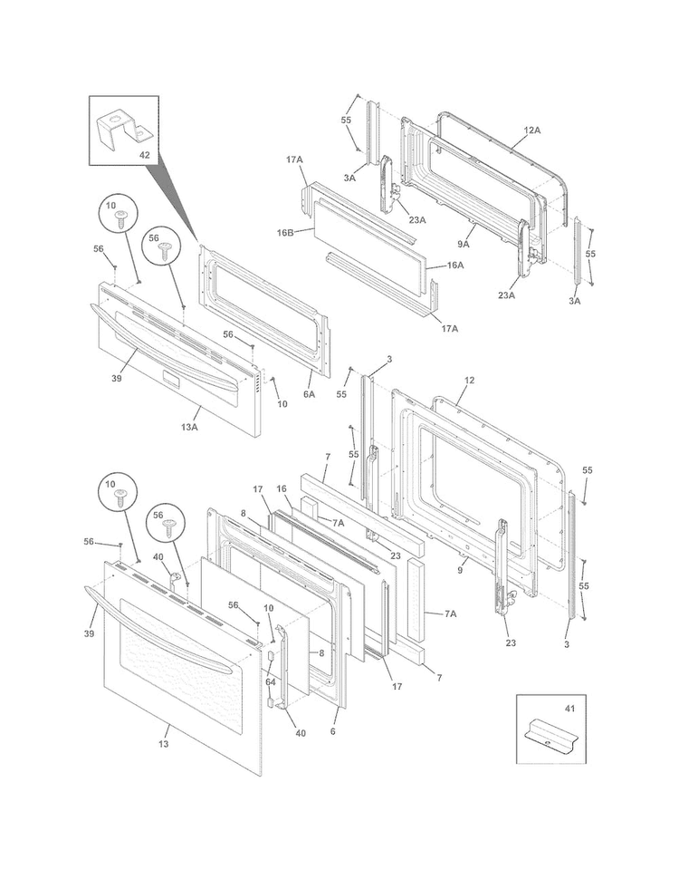 Doors Diagram and Parts List for FGEF300DNFA  Frigidaire Range