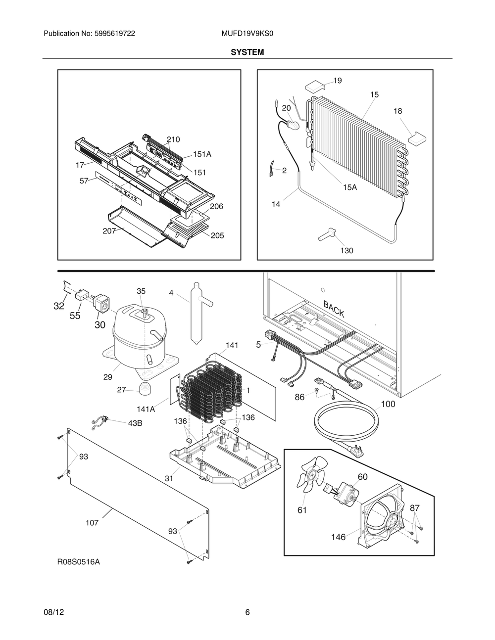 System Diagram and Parts List for MUFD19V9KS0  Frigidaire Refrigerator