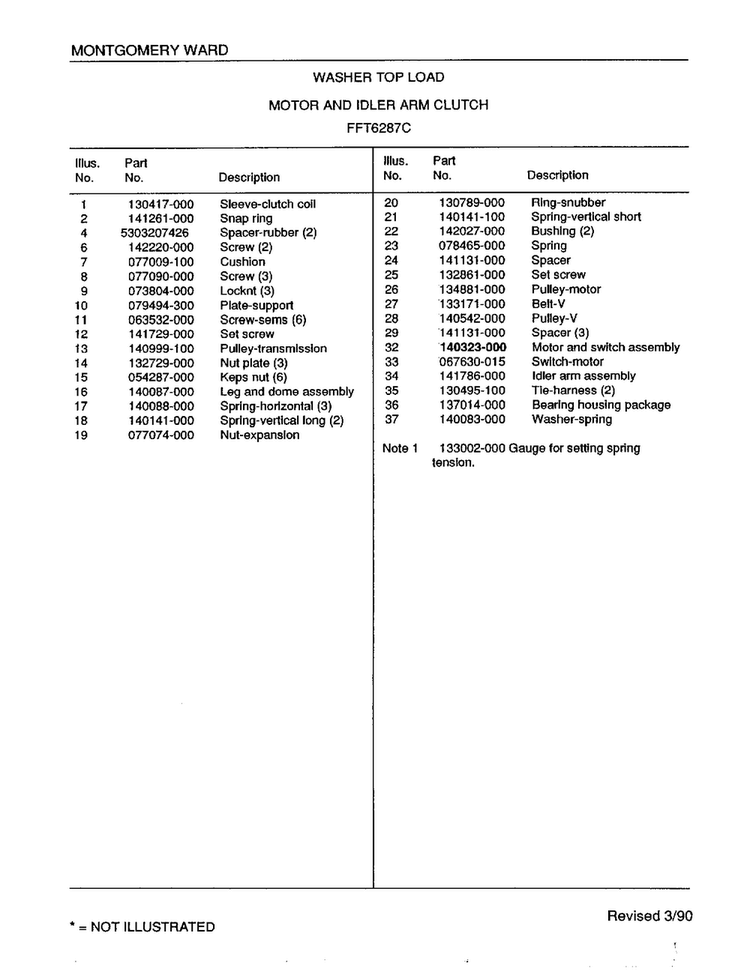 Motor  And Idler Arm Clutch Page 2 Diagram and Parts List for 6287C  Frigidaire Washer