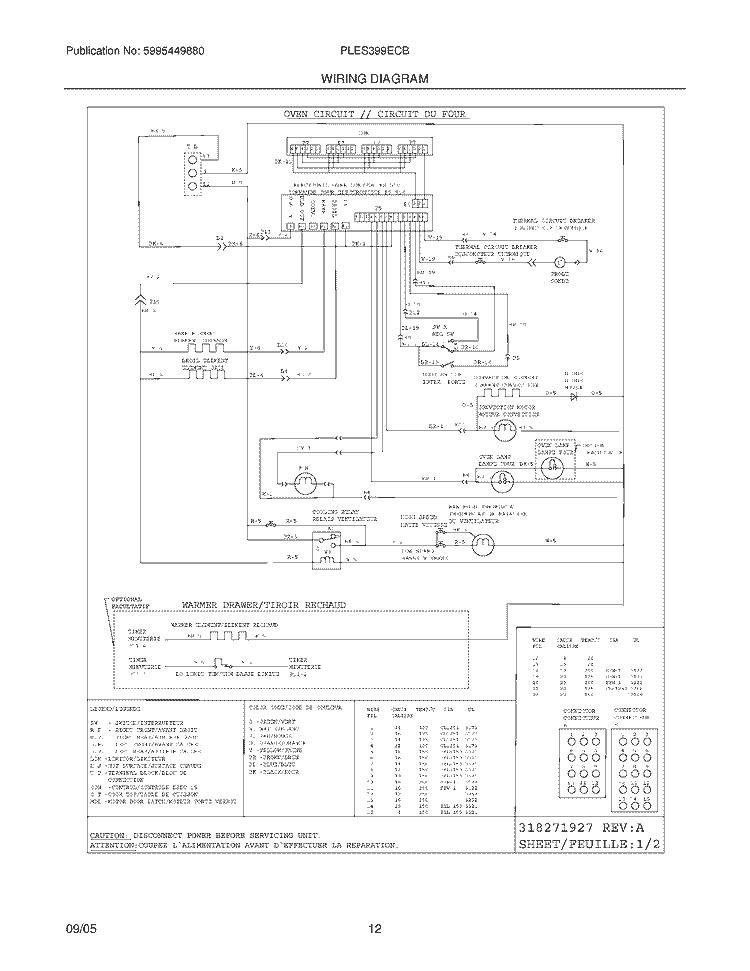 WIRING DIAGRAM Diagram and Parts List for PLES399ECB  Frigidaire Range