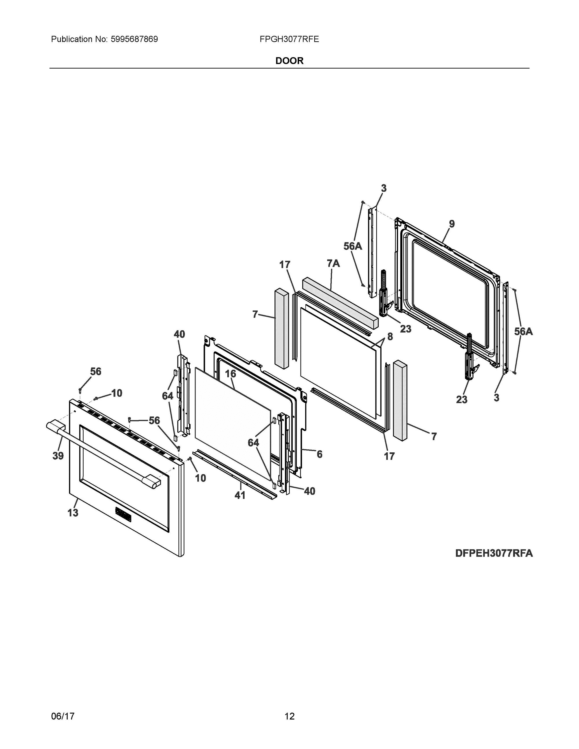 06 - DOOR Diagram and Parts List for FPGH3077RFE  Frigidaire Range