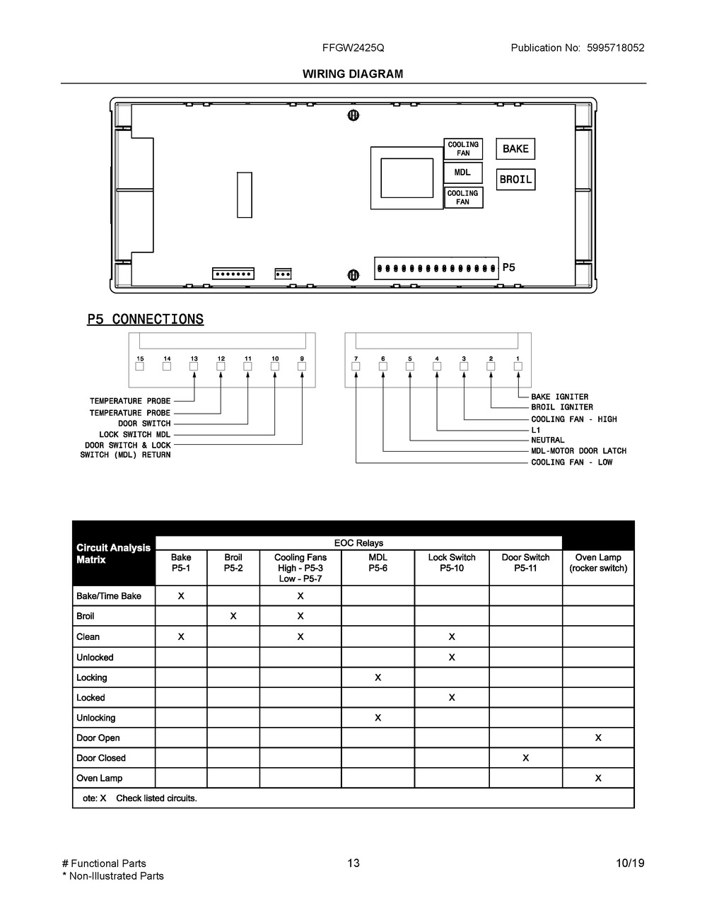 Wiring Diagram Diagram and Parts List for FFGW2425QWC  Frigidaire Wall Oven