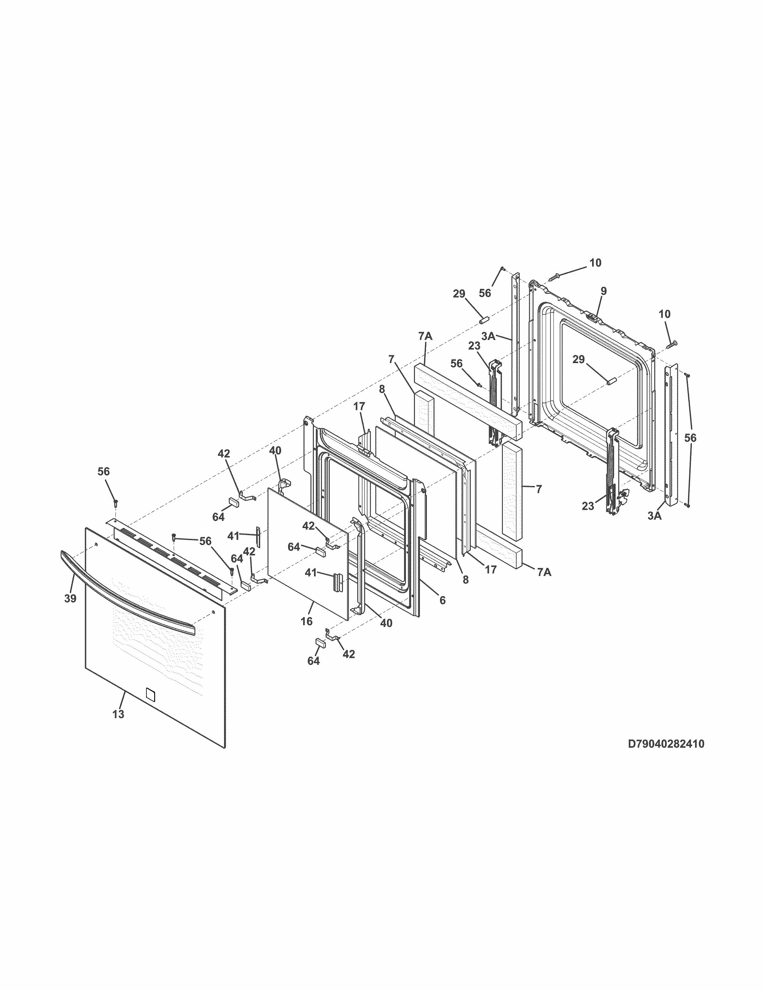 Door Diagram and Parts List for 79040279410  Kenmore Wall Oven