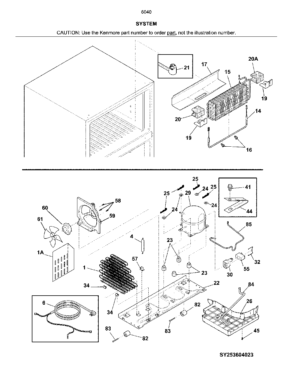 System Diagram and Parts List for 25360409613  Kenmore Refrigerator