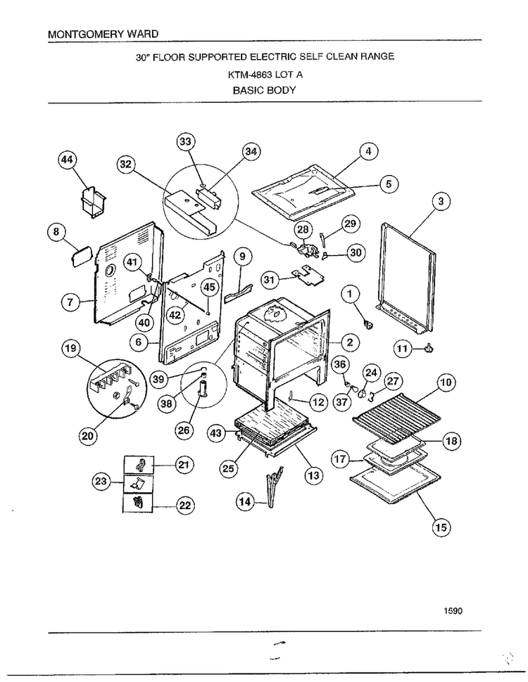 Basic Body Diagram and Parts List for 4863A  Frigidaire Range