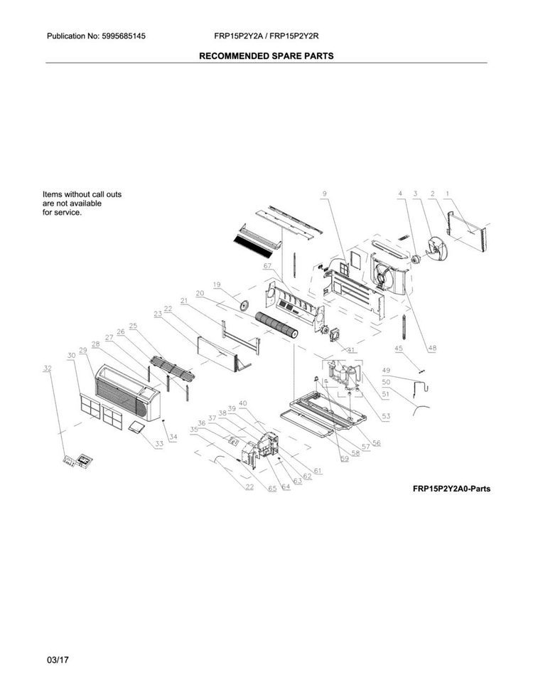 Recommended Spare Parts Diagram and Parts List for FRP15P2Y2A0  Frigidaire Air Conditioner