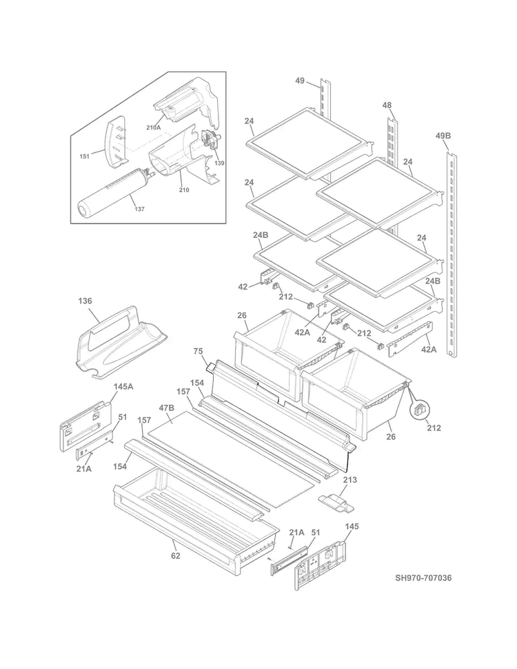 Shelves Diagram and Parts List for FDBG2250SS0  Frigidaire Refrigerator